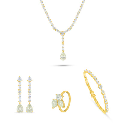 Sterling Silver 925 SET Golden Plated Embedded With Diamond Zircon And White Zircon