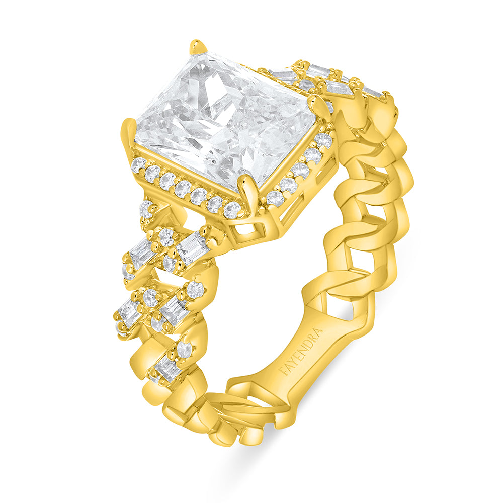 Sterling Silver 925 Ring Golden Plated Embedded With Diamond Zircon And White Zircon