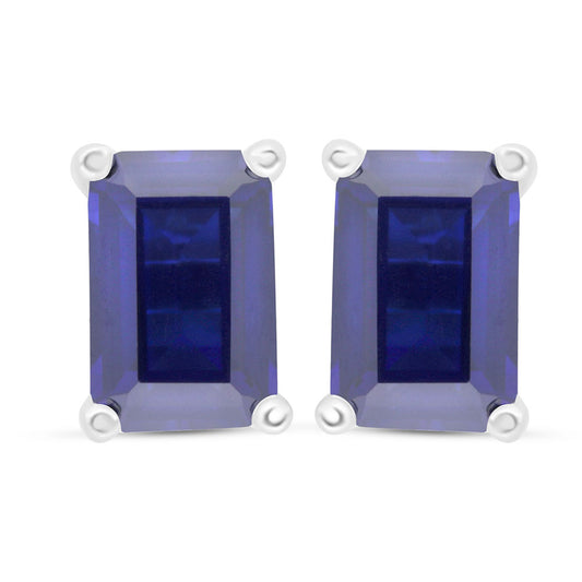 Sterling Silver 925 Earring Rhodium Plated Embedded With Sapphire Corundum