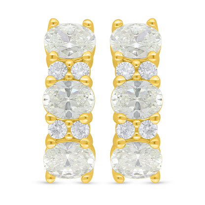 Sterling Silver 925 Earring Golden Plated Embedded With Diamond Zircon And White Zircon