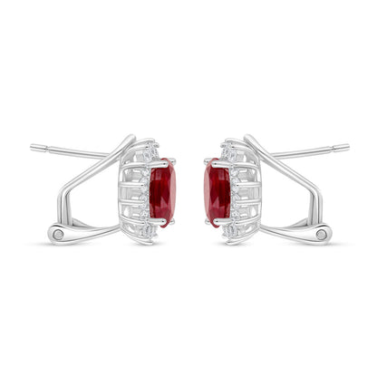 Sterling Silver 925 Earring Rhodium Plated Embedded With Ruby Corundum And White Zircon