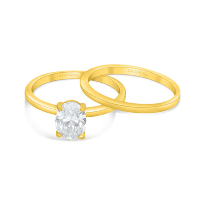 Sterling Silver 925 Ring (Twins) Golden Plated Embedded With White Zircon