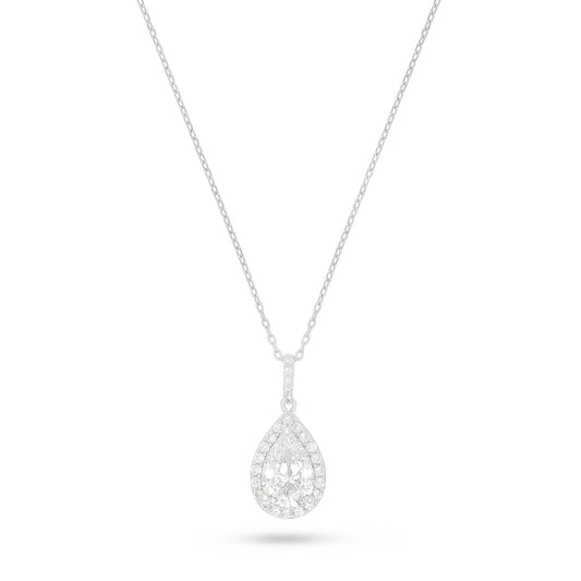 Sterling Silver 925 Necklace Rhodium Plated Embedded With Diamond Zircon And White Zircon
