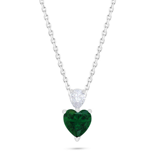 Sterling Silver 925 Necklace Rhodium Plated Embedded With Emerald Zircon And White Zircon