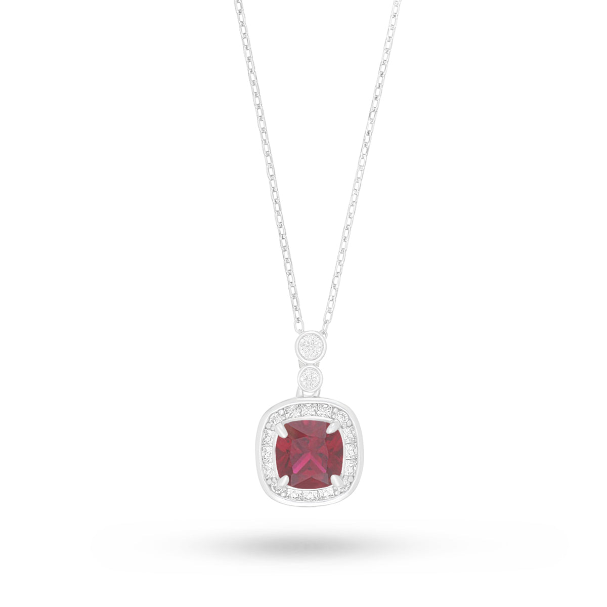 Sterling Silver 925 Necklace Rhodium Plated Embedded With Ruby Corundum And White Zircon