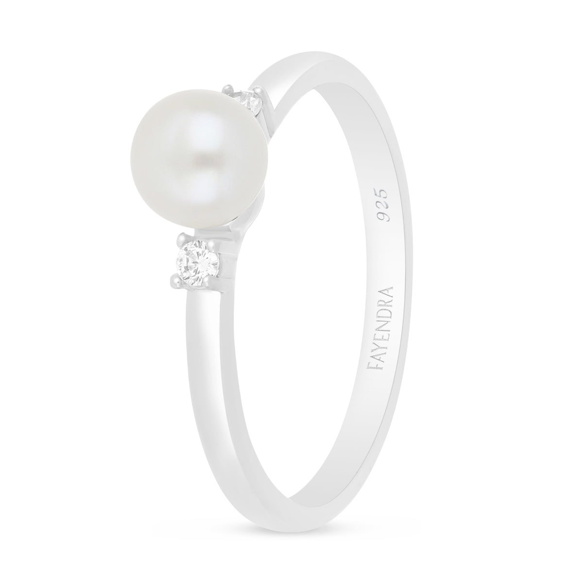 Sterling Silver 925 Ring Rhodium Plated Embedded With Natural White Pearl And White Zircon