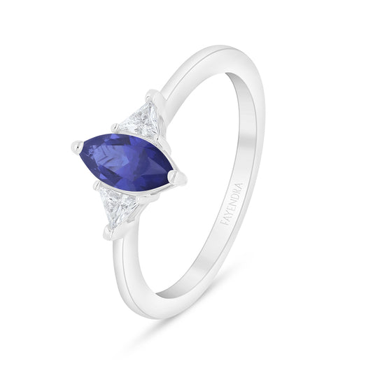 Sterling Silver 925 Ring Rhodium Plated Embedded With Sapphire Corundum And White Zircon