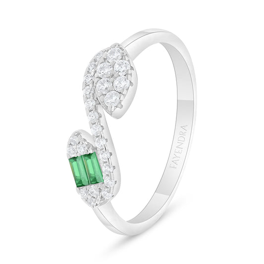 Sterling Silver 925 Ring Rhodium Plated Embedded With Emerald Zircon And White Zircon