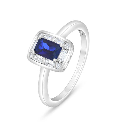 Sterling Silver 925 Ring  Rhodium Plated Embedded With Sapphire Corundum And White Zircon