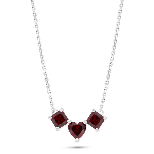 Sterling Silver 925 Necklace Rhodium Plated Embedded With Ruby Corundum