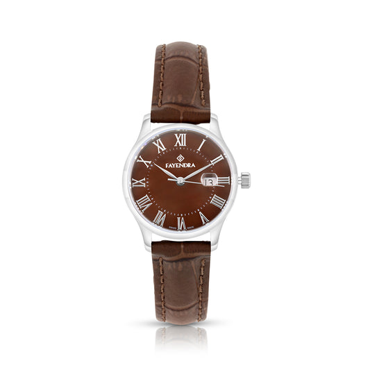Stainless Steel 316 Watch Silver Color Embedded With Brown Leather - BROWN MOP DIAL