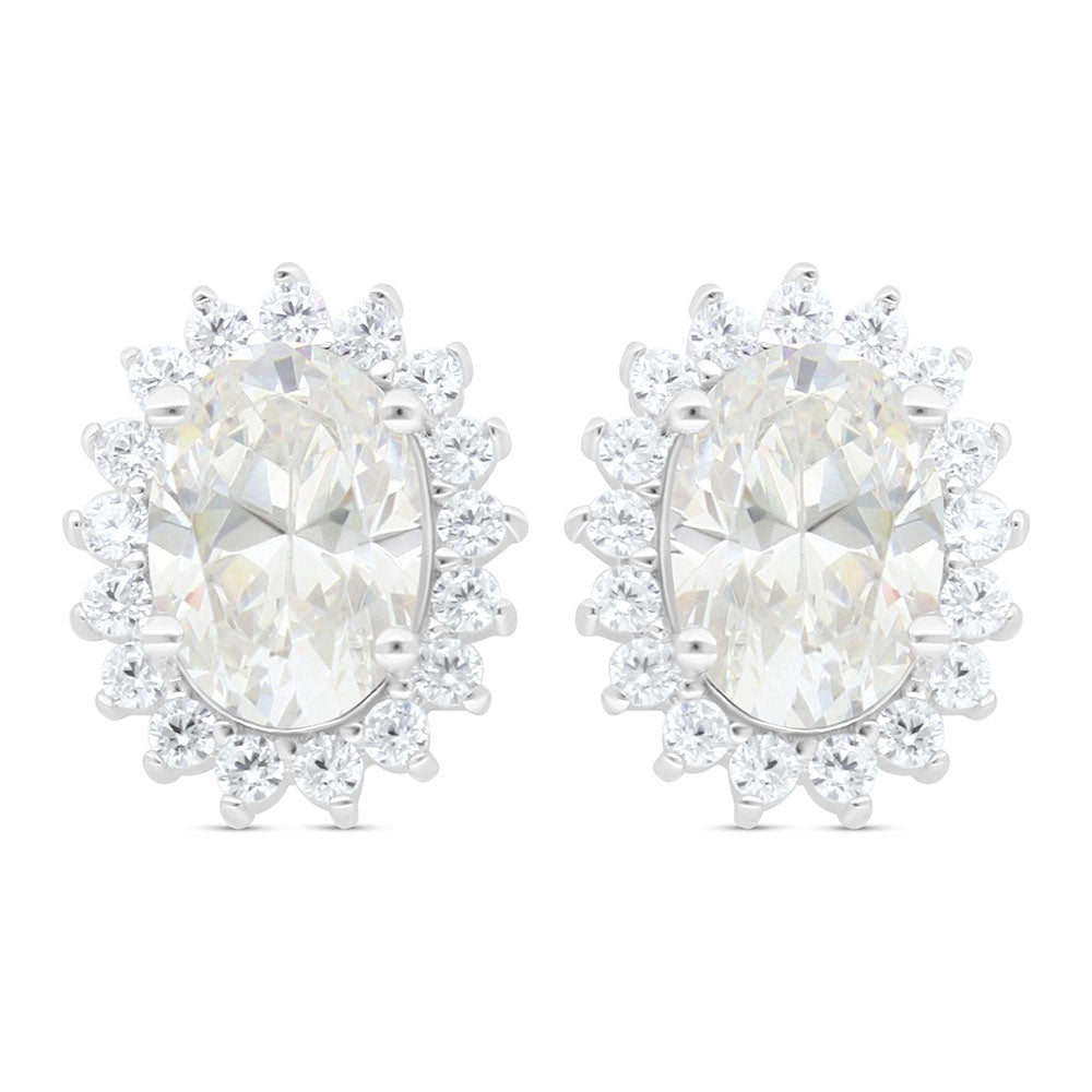 Sterling Silver 925 Earring Rhodium Plated Embedded With Yellow Zircon And White Zircon