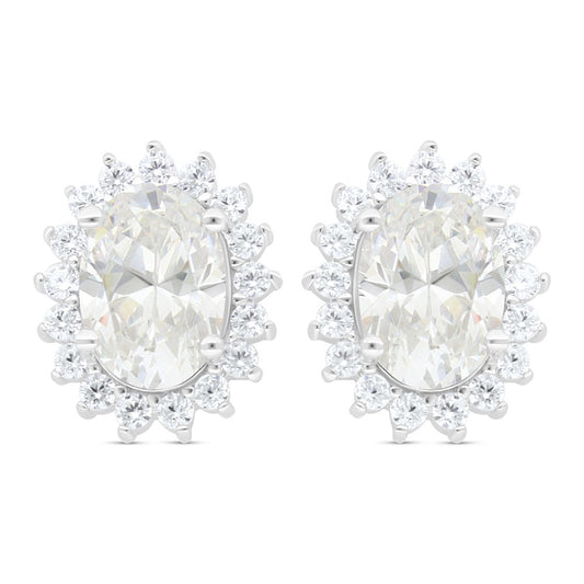 Sterling Silver 925 Earring Rhodium Plated Embedded With Yellow Zircon And White Zircon