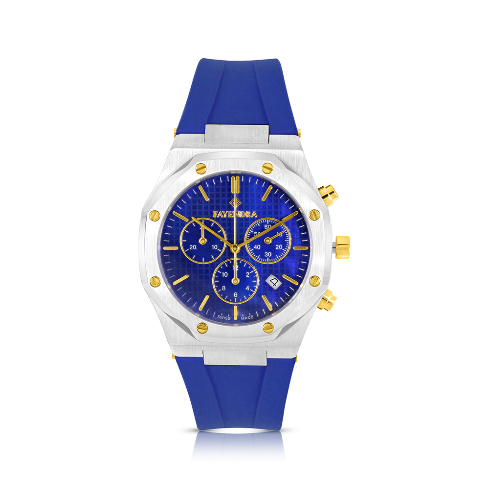 Stainless Steel 316L Watch Silver And Golden Color Embedded With Blue Rubber For Men - Blue MOP Dial