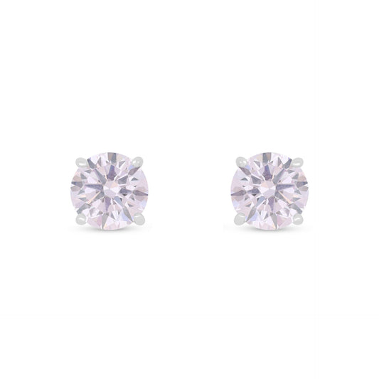 Sterling Silver 925 Earring Rhodium Plated Embedded With Pink Zircon