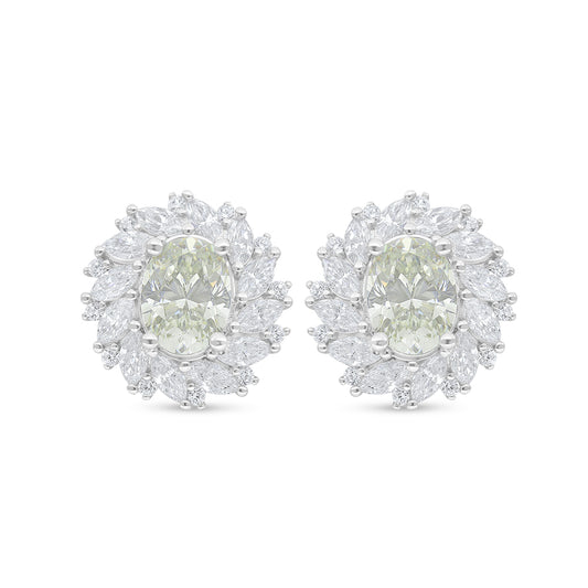 Sterling Silver 925 Earring Rhodium Plated Embedded With Yellow Diamond And White Zircon
