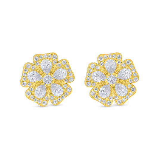 Sterling Silver 925 Earring Golden Plated Embedded With White Zircon