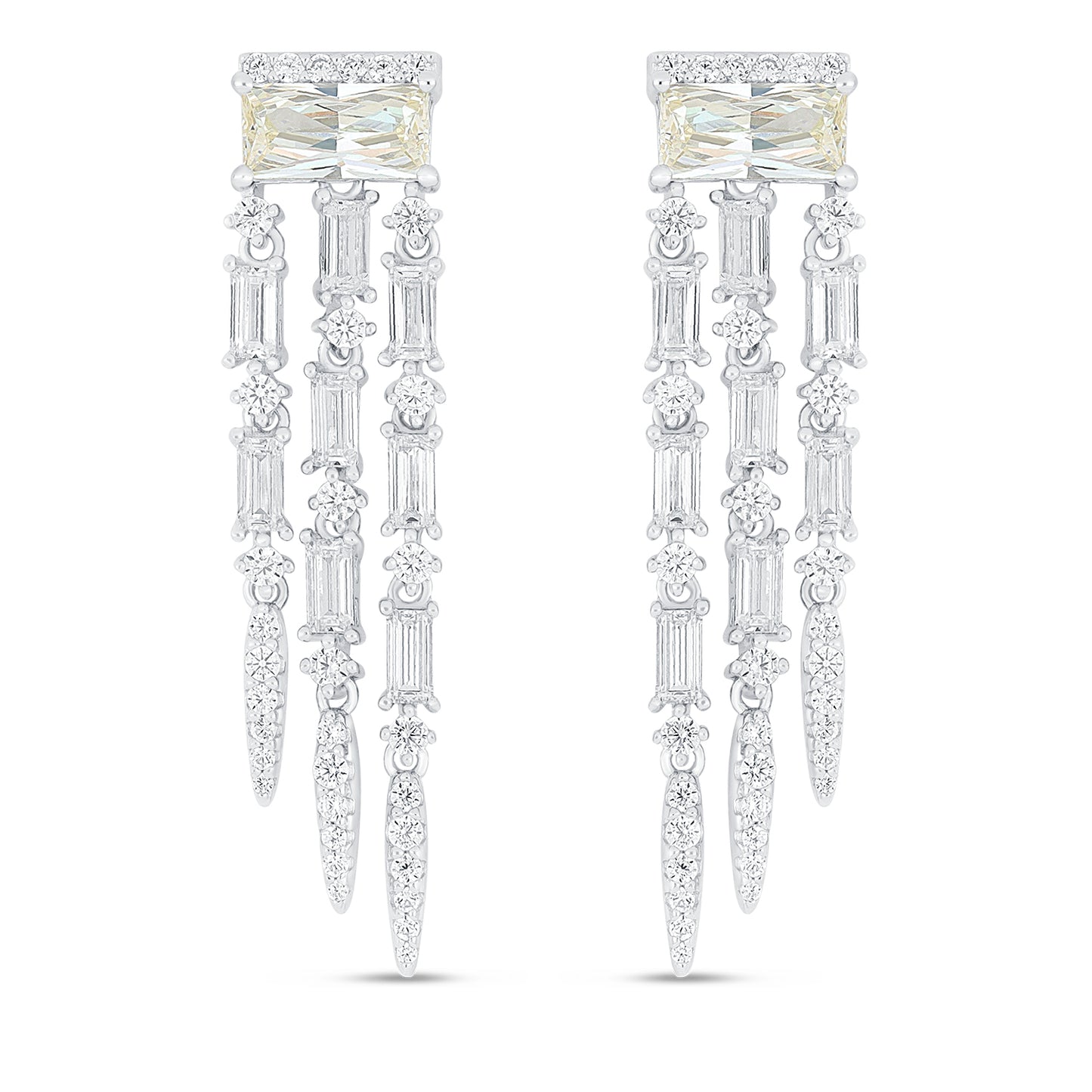 Sterling Silver 925 Earring Rhodium Plated Embedded With Diamond Zircon And White Zircon