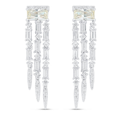 Sterling Silver 925 Earring Rhodium Plated Embedded With Diamond Zircon And White Zircon