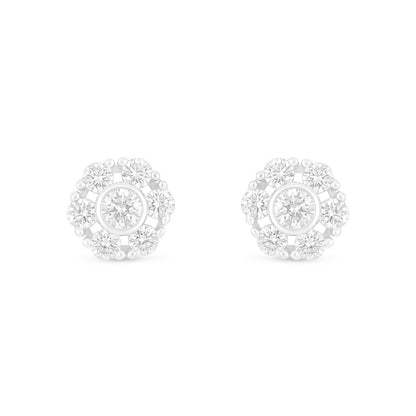 Sterling Silver 925 Earring Rhodium Plated Embedded With White Zircon