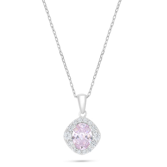 Sterling Silver 925 Necklace Rhodium Plated Embedded With Pink Zircon And White Zircon