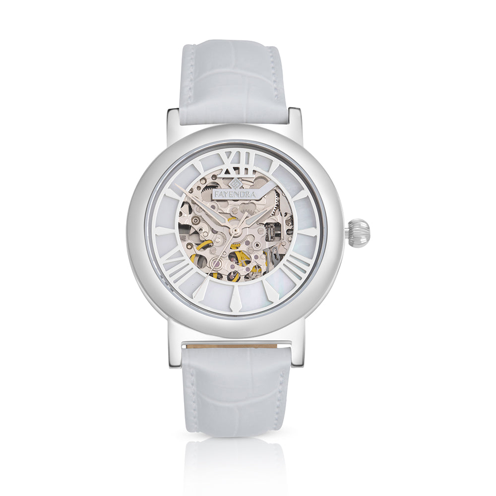 Stainless Steel 316L Watch Silver Color White Leather For Men - WHITE MOP DIAL
