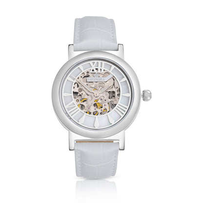 Stainless Steel 316L Watch Silver Color White Leather For Men - WHITE MOP DIAL