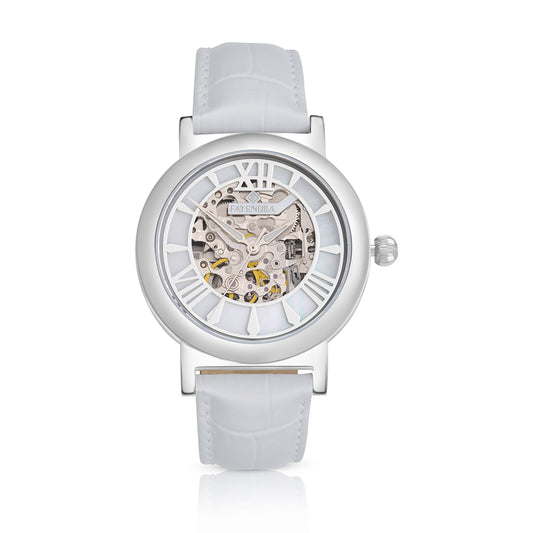 Stainless Steel 316L Watch Silver Color White Leather For Men - WHITE MOP DIAL