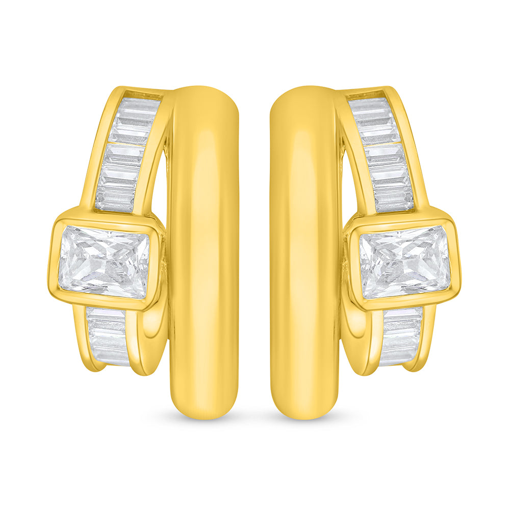 Sterling Silver 925 Earring Golden Plated Embedded With White Zircon