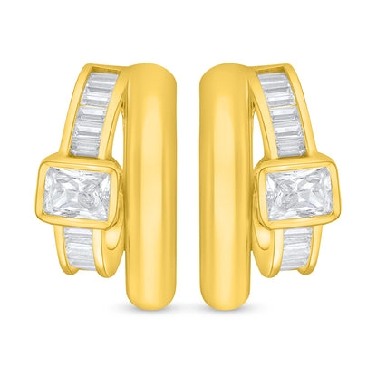 Sterling Silver 925 Earring Golden Plated Embedded With White Zircon