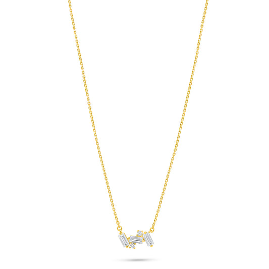 Sterling Silver 925 Necklace Golden Plated Embedded With White Zircon