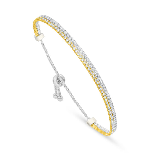 Sterling Silver 925 Bracelet Rhodium And Golden Plated Embedded With White Zircon
