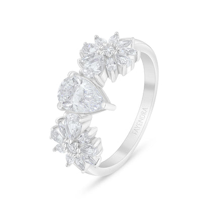 Sterling Silver 925 Ring Rhodium Plated Embedded With White Zircon