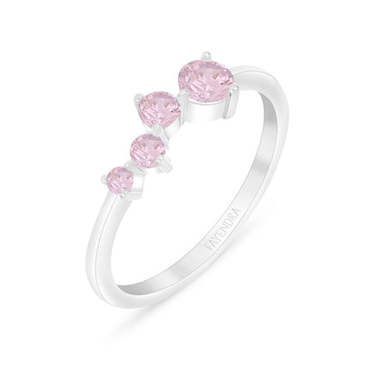 Sterling Silver 925 Ring Rhodium Plated Embedded With Pink Zircon And White Zircon