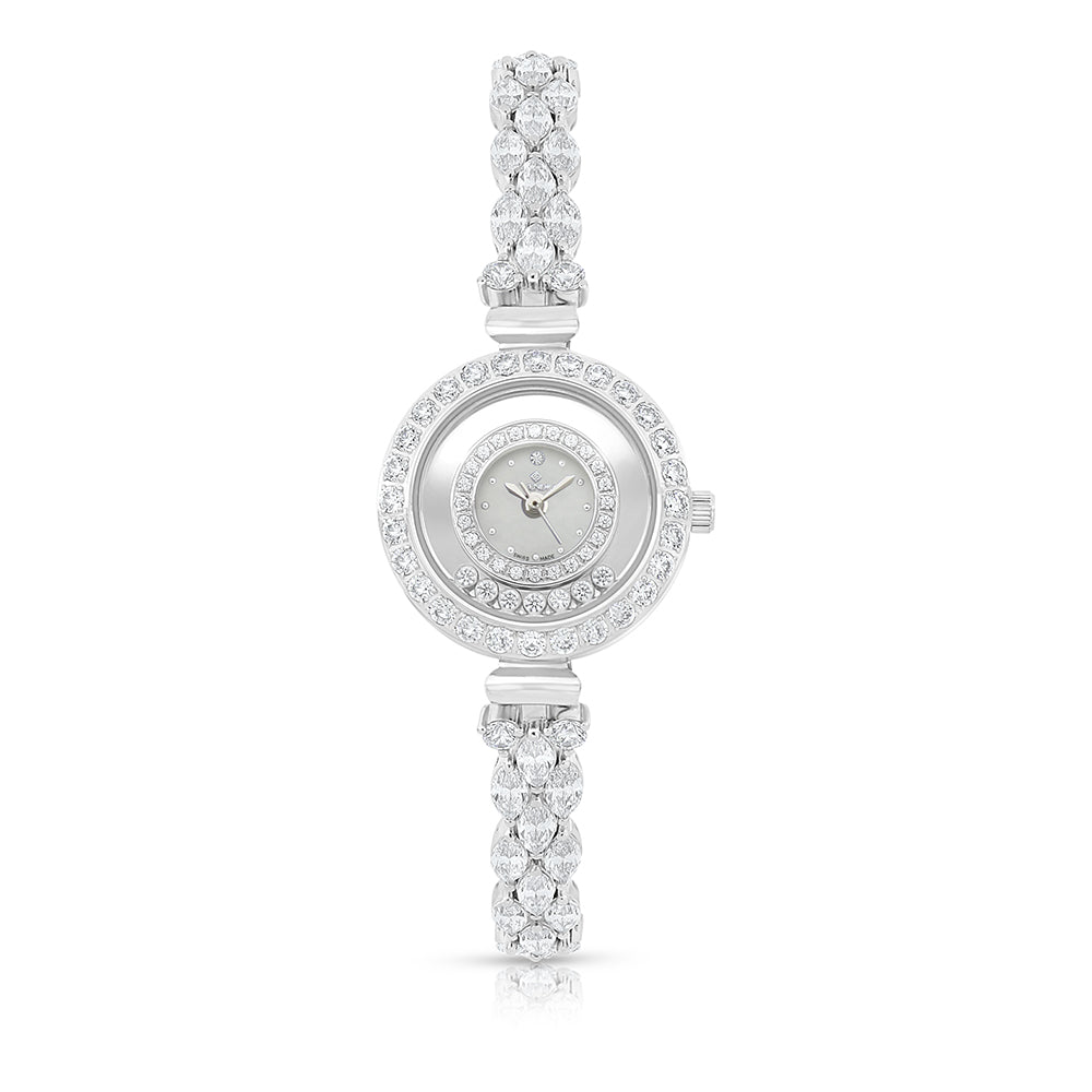 Stainless Steel 316 Watch Silver Plated Embedded With White Zircon - MOP DIAL