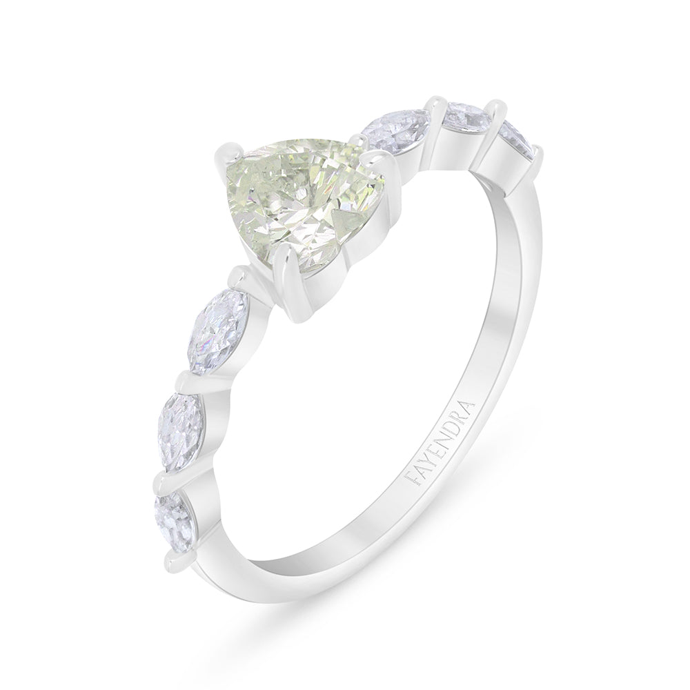 خاتم من الفضة الخالصة عيار 925 مطلي روديوم مرصع بالزركون الكناري الالماسي و فص ابيض