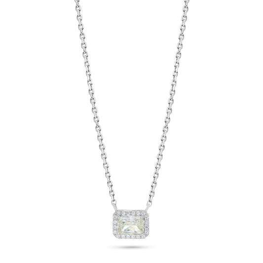 Sterling Silver 925 Necklace Rhodium Plated Embedded With Diamond Zircon And White Zircon