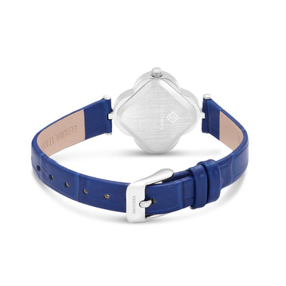 Stainless Steel 316L Watch Silver Color Blue Leather Embedded With White Zircon - BLUE MOP DIAL