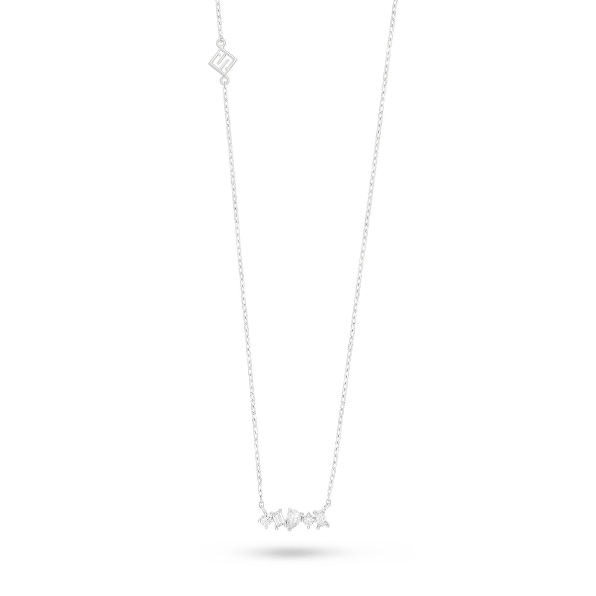 Sterling Silver 925 Necklace Rhodium Plated Embedded With White Zircon