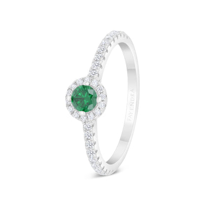 Sterling Silver 925 Ring Rhodium Plated Embedded With Emerald Zircon And White CZ