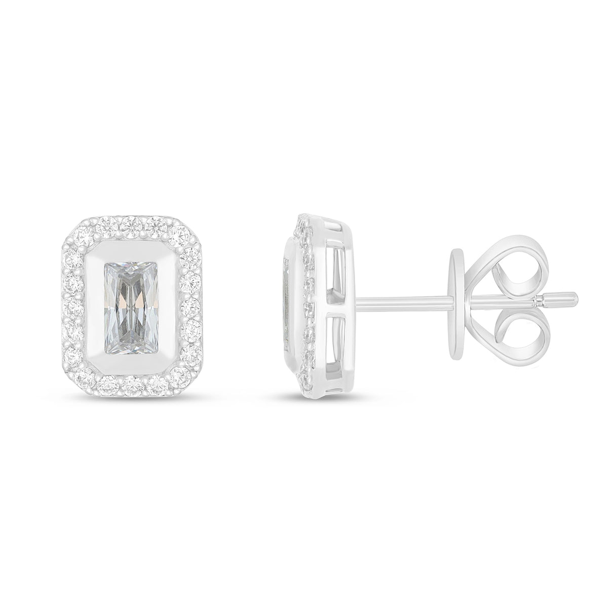Sterling Silver 925 Earring Rhodium Plated Embedded With White Zircon