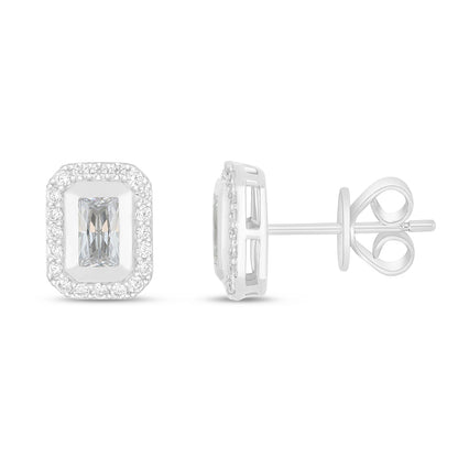 Sterling Silver 925 Earring Rhodium Plated Embedded With White Zircon