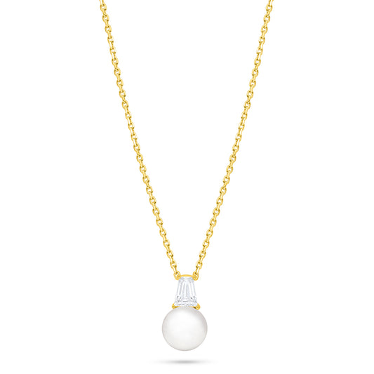 Sterling Silver 925 Necklace Golden Plated Embedded With Natural White Pearl And White Zircon