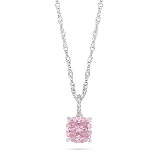 Sterling Silver 925 Necklace Rhodium Plated Embedded With Pink Zircon And White Zircon