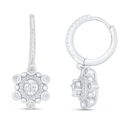 Sterling Silver 925 Earring Rhodium Plated Embedded With Diamond Zircon And White Zircon