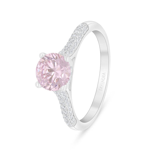 Sterling Silver 925 Ring Rhodium Plated Embedded With Pink Zircon And White Zircon