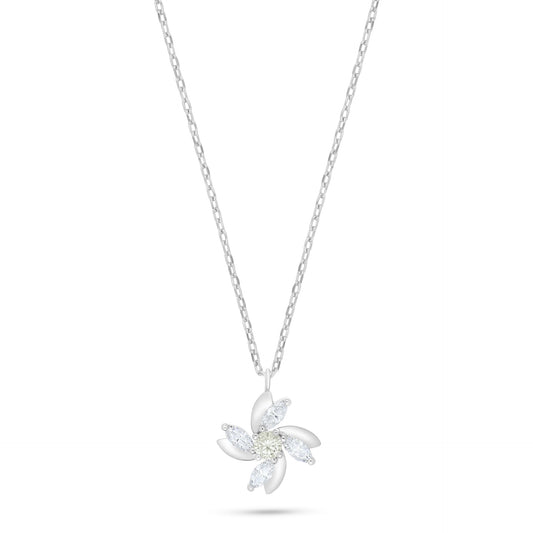 Sterling Silver 925 Necklace Rhodium Plated Embedded With Diamond Zircon And White Zircon