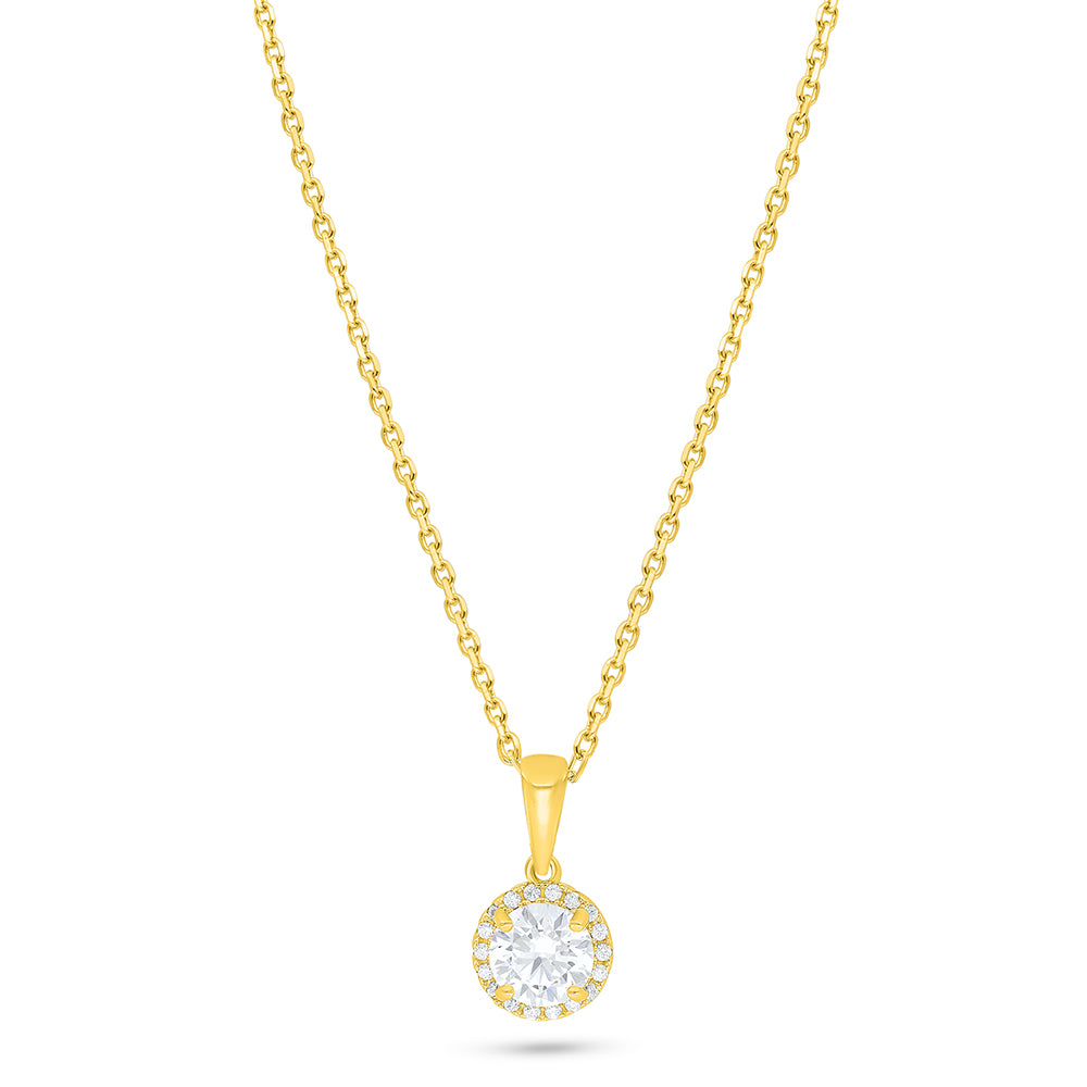 Sterling Silver 925 Necklace Golden Plated Embedded With White Zircon
