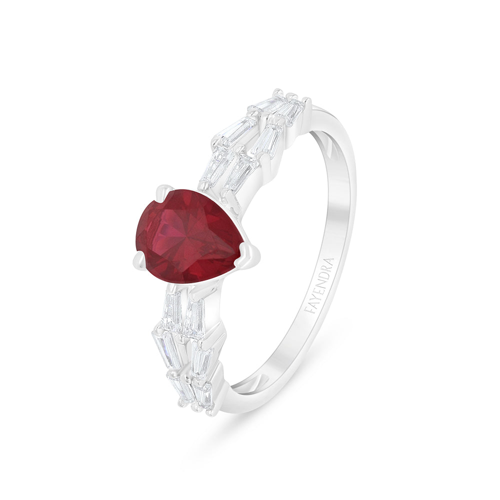 Sterling Silver 925 Ring Rhodium Plated Embedded With Ruby Corundum And White Zircon