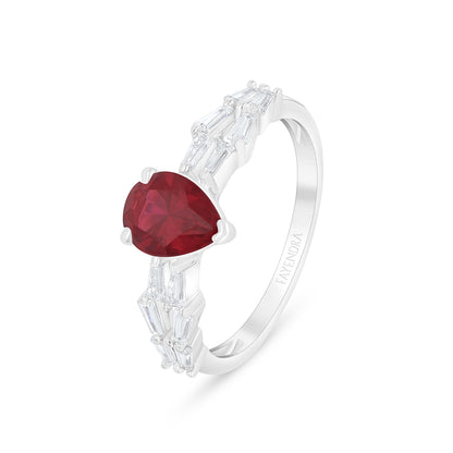 Sterling Silver 925 Ring Rhodium Plated Embedded With Ruby Corundum And White Zircon